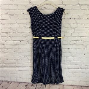 𝅺dress Barn | Navy Polka Dot Dress w/yellow belt